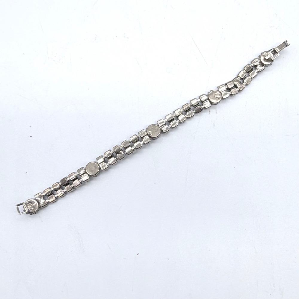 Vintage Rhinestone Tennis Bracelet Double Row Silver Tone Clear Crystal 7 Inch - Picture 3 of 3